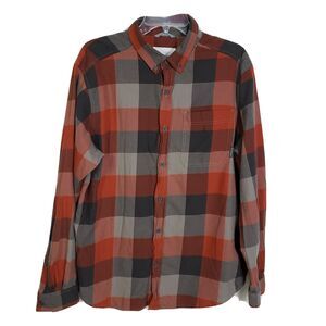 Columbia Mens Shirt Medium Out and Back II Orange Plaid Button Down Long Sleeve